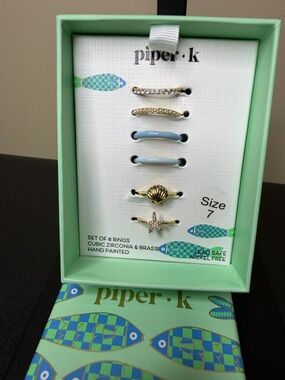 Piper K | Multicolored Stackable Ocean Motif Ring Set | Size 7